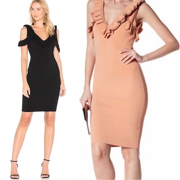 Ronny Kobo Collection Dresses & Skirts - Ronny Kobo Sora Double Knit Ruffle Sleeveless Mini Dress in Black size large